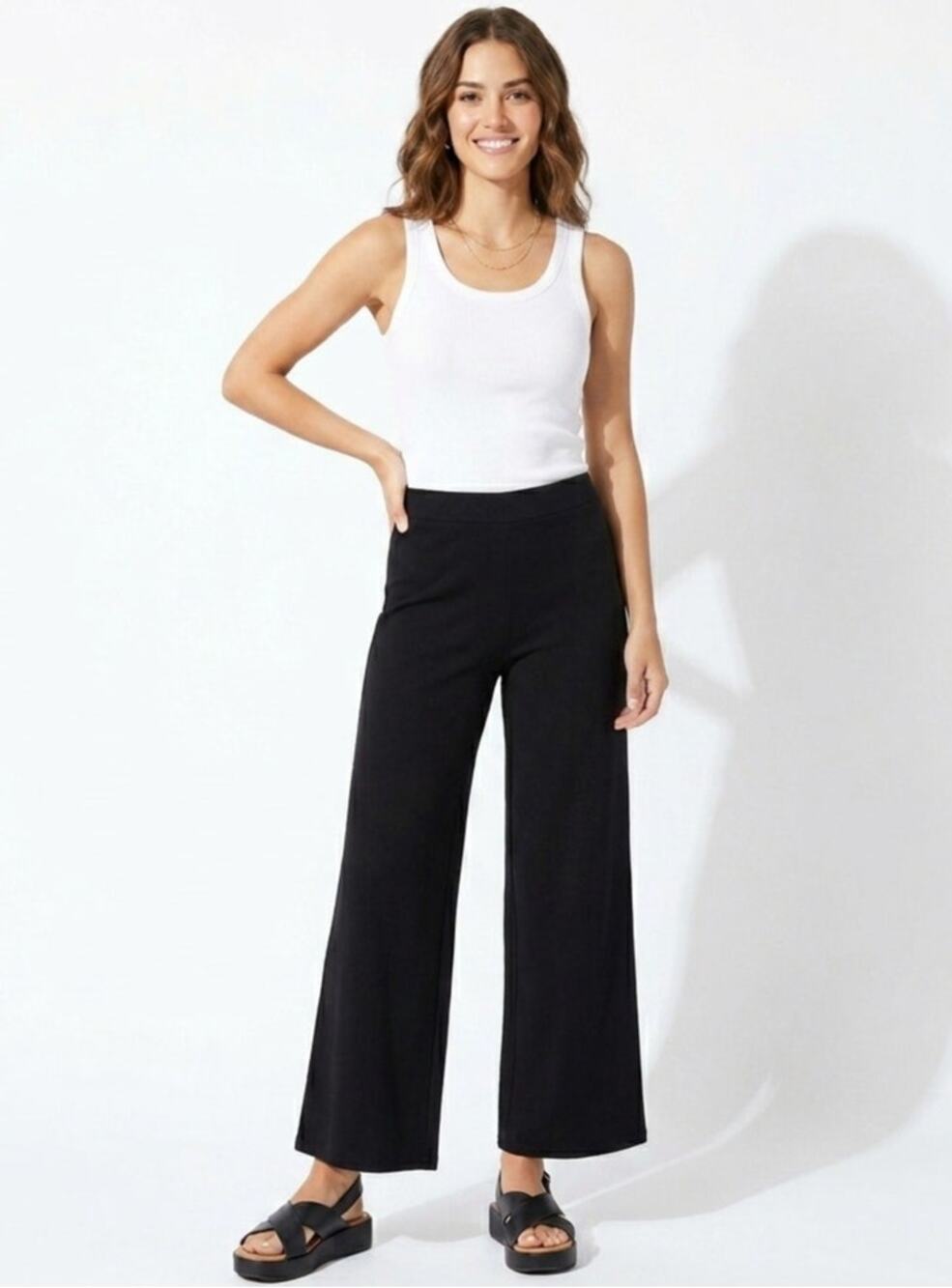 Amazon Essentials Pants Womens XS Black Wide Leg Pull On Stretch Office Casual